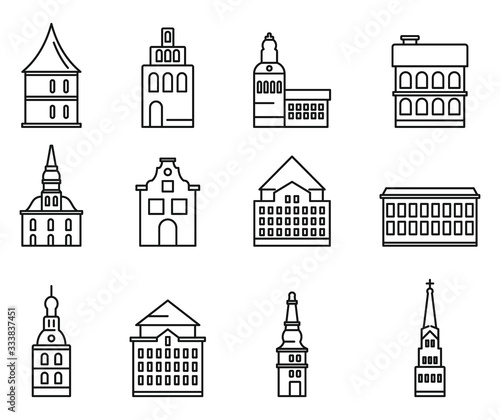 Riga Latvia icons set. Outline set of Riga Latvia vector icons for web design isolated on white background