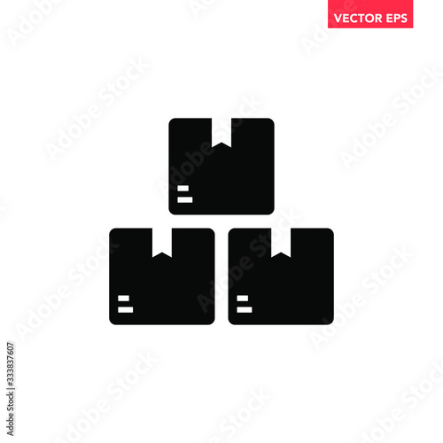 Black pile of cardboard boxes icon. Simple moving parcel delivery concept flat design illustration, pictogram vector for app ads web banner button ui ux interface elements isolated on white background