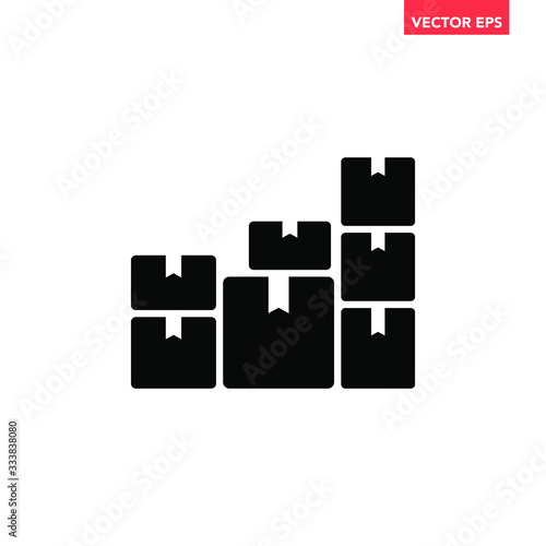 Black pile of cardboard boxes icon. Simple moving parcel delivery concept flat design illustration, pictogram vector for app ads web banner button ui ux interface elements isolated on white background