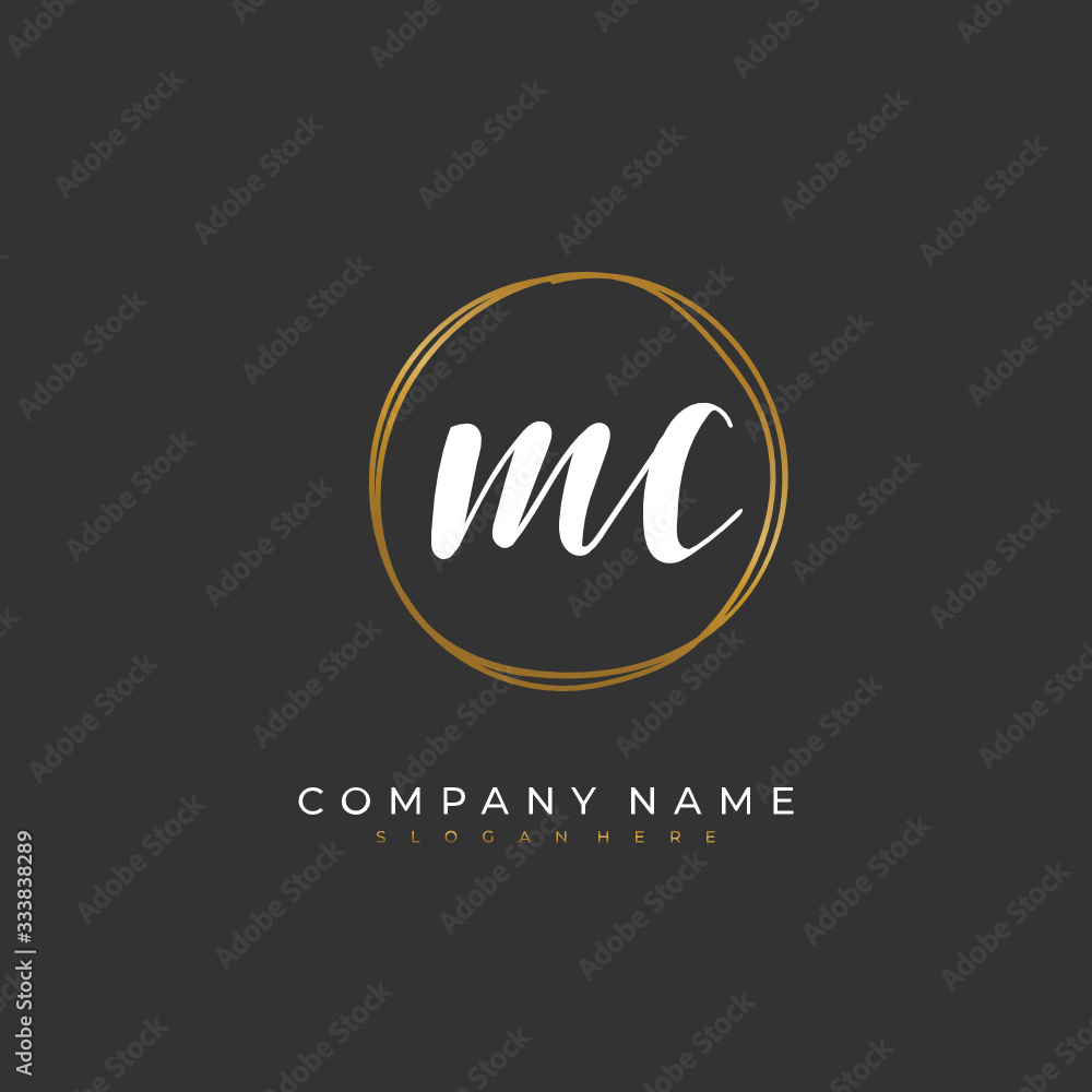 Handwritten initial letter M C MC for identity and logo. Vector logo template with handwriting and signature style.