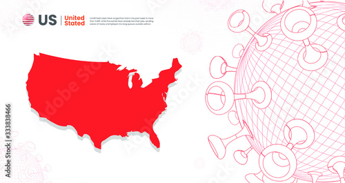 US United States of America Map infected with Corona Virus Epidemic, global pandemic viruses virology 3D geometric concept