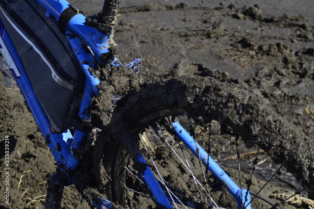 Obraz premium In the mud The rear wheel of a Bicycle