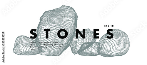 Image of stones. Minimal art cover design. Conceptual vector drawn by lines. Creative line-art. Vector template brochures, flyers, logo, presentations, leaflet, banners.