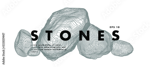 Image of stones. Minimal art cover design. Conceptual vector drawn by lines. Creative line-art. Vector template brochures, flyers, logo, presentations, leaflet, banners.