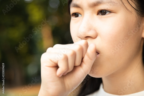 Fotografie Sick asian female people suffer from chronic cough with pulmonary tuberculosis,p