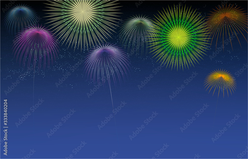 打ち上げ花火と星空のイラスト 打ち上げ花火と星空のイラスト