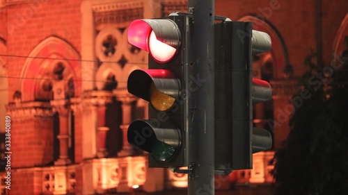 New Delhi, Delhi/India- March 25 2020: Red signal on a traffic light.