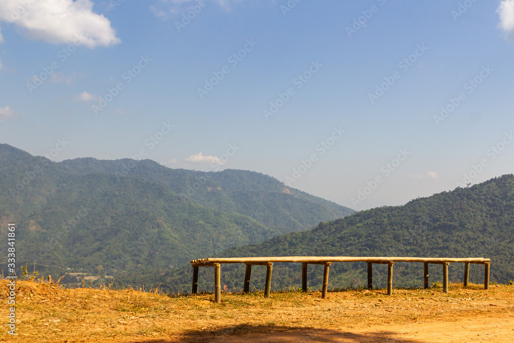 Fototapeta premium Bamboo bench on the mountain