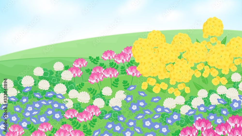 花畑の背景イラスト 16 9 Stock ベクター Adobe Stock