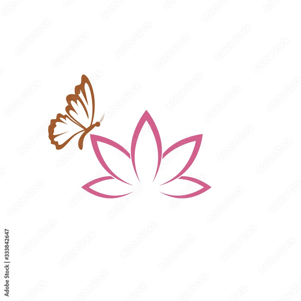 The blossoming lotus symbol with flying butterfly icon isolated on white background The blossoming lotus symbol with flying butterfly icon isolated on white background