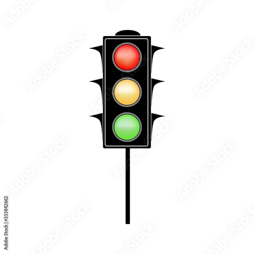 Stoplight sign. Icon traffic light on white background. Symbol regulate movement safety and warning. Electricity semaphore regulate transportation on crossroads urban road. Flat vector illustration.