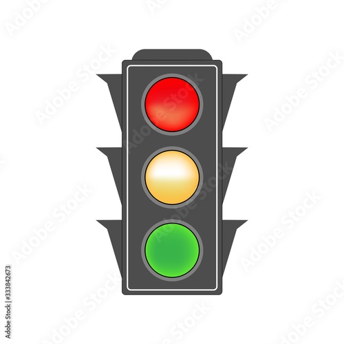 Stoplight sign. Icon traffic light on white background. Symbol regulate movement safety and warning. Electricity semaphore regulate transportation on crossroads urban road. Flat vector illustration.