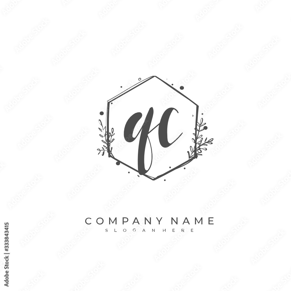 Handwritten initial letter Q C QC for identity and logo. Vector logo template with handwriting and signature style. Handwritten initial letter Q C QC for identity and logo. Vector logo template with handwriting and signature style.