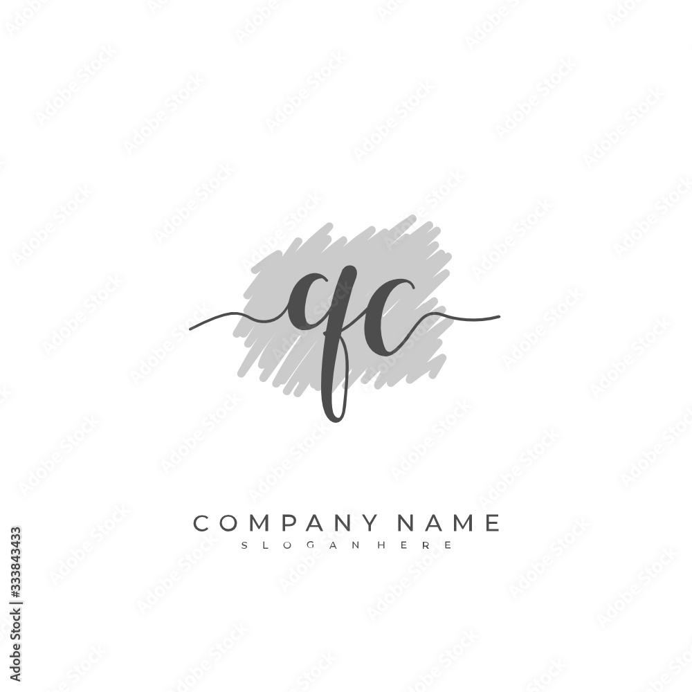 Obraz premium Handwritten initial letter Q C QC for identity and logo. Vector logo template with handwriting and signature style.
