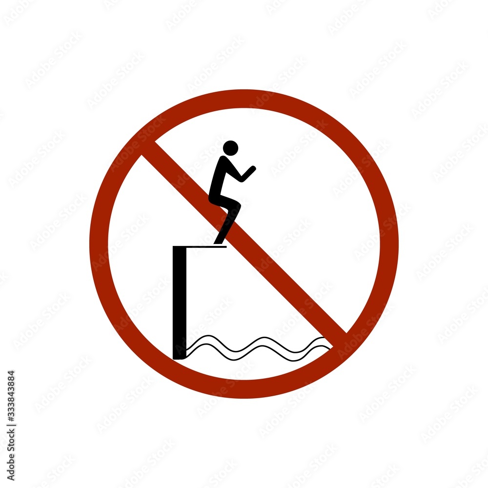 Dont jump into the water. Dangerous dive. Sign danger on beach, in