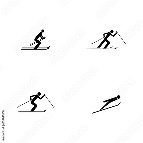 Sports skiing. Place for safety jumping. Sign security in descent, slope, snow for at international games. Template for poster, banner. Design element. Vector illustration.