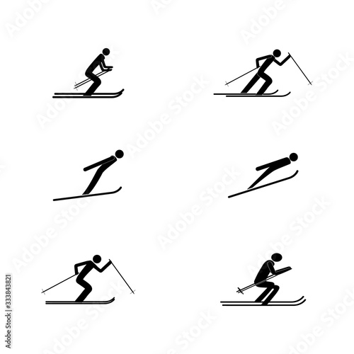 Sports skiing. Place for safety jumping. Sign security in descent, slope, snow for at international games. Template for poster, banner. Design element. Vector illustration.
