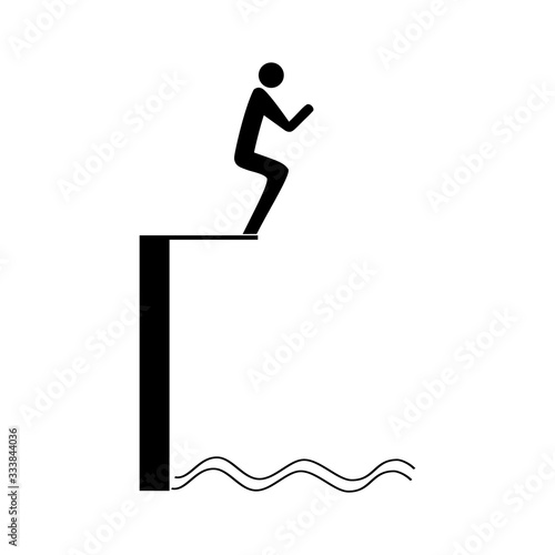Sports. Sign of a place for jumping in the pool at a competition. Safe dive. Safety sign at international games. Template for poster, banner. Design element. Vector illustration.