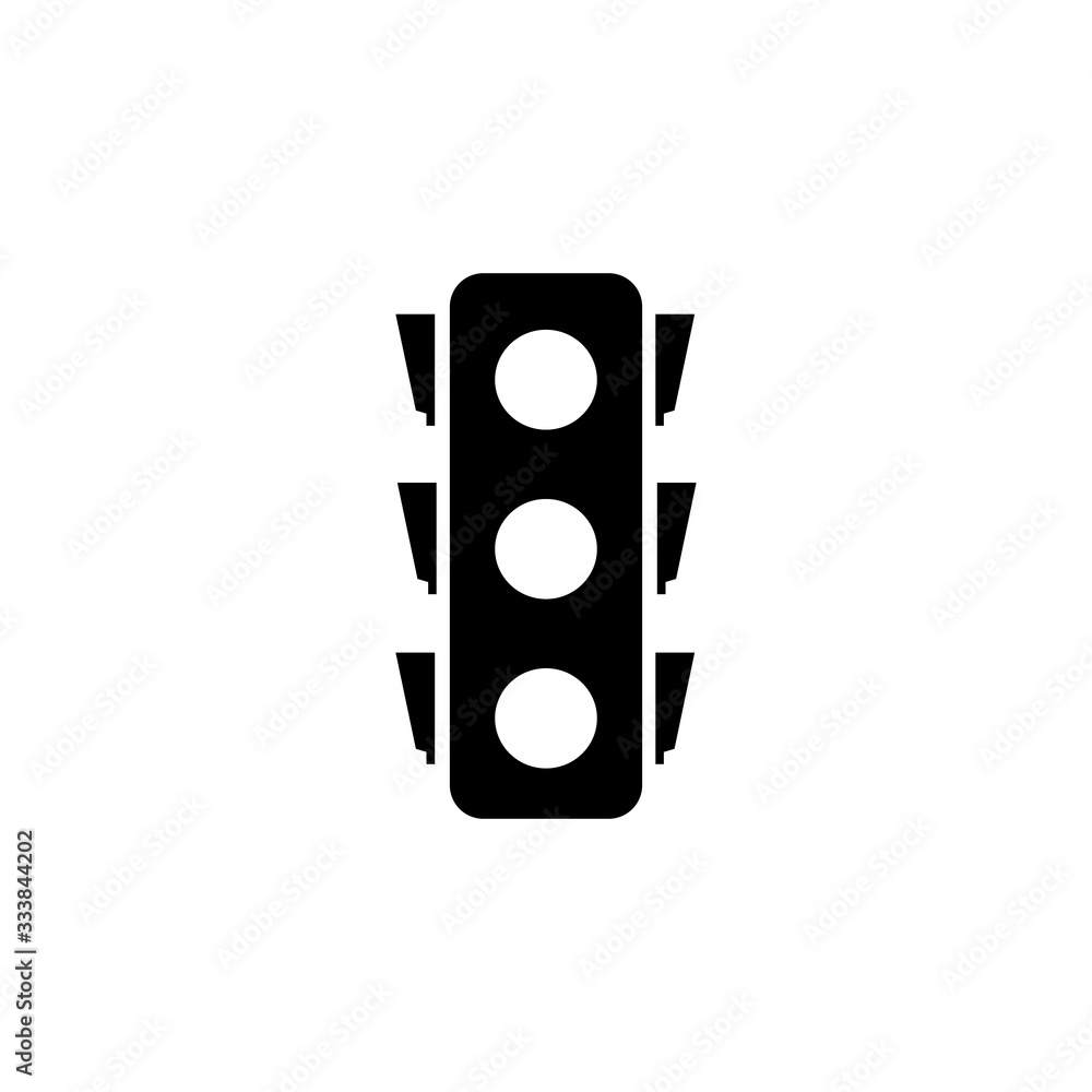 Stoplight silhouette. Icon traffic light on white background. Symbol movement safety and warning. Electrical semaphore for regulate transportation on crossroads urban road. Flat vector illustration. Stoplight silhouette. Icon traffic light on white background. Symbol movement safety and warning. Electrical semaphore for regulate transportation on crossroads urban road. Flat vector illustration.