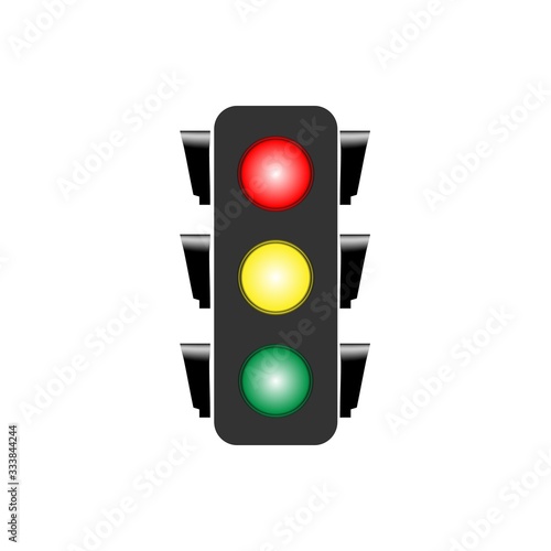Stoplight sign. Icon traffic light on white background. Symbol regulate movement safety and warning. Electricity semaphore regulate transportation on crossroads urban road. Flat vector illustration.