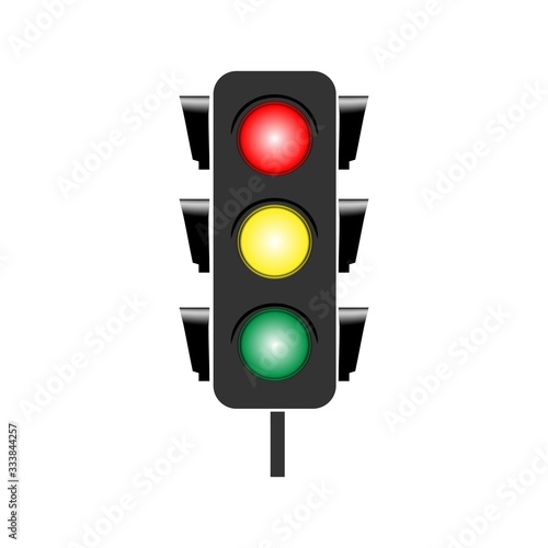 Stoplight sign. Icon traffic light on white background. Symbol regulate movement safety and warning. Electricity semaphore regulate transportation on crossroads urban road. Flat vector illustration.