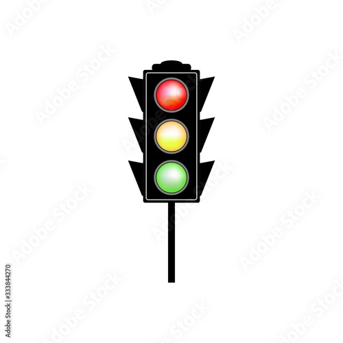 Stoplight sign. Icon traffic light on white background. Symbol regulate movement safety and warning. Electricity semaphore regulate transportation on crossroads urban road. Flat vector illustration.