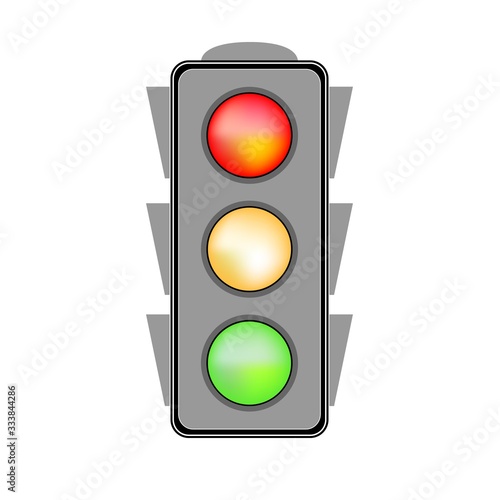 Stoplight sign. Icon traffic light on white background. Symbol regulate movement safety and warning. Electricity semaphore regulate transportation on crossroads urban road. Flat vector illustration.