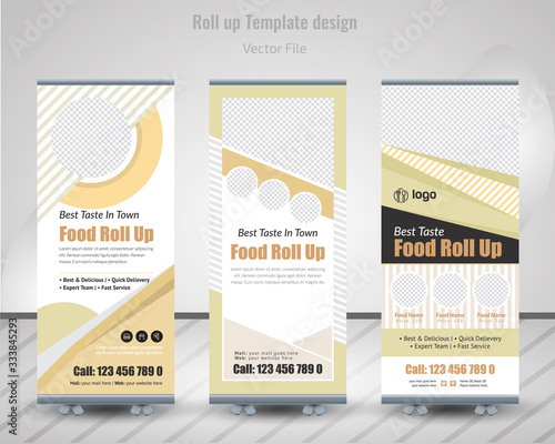 Food & Restuaruant concept. Graphic template roll-up for exhibitions, banner for Hotel, layout for placement of photos. Universal stand for Restuaruant - Vector. photo