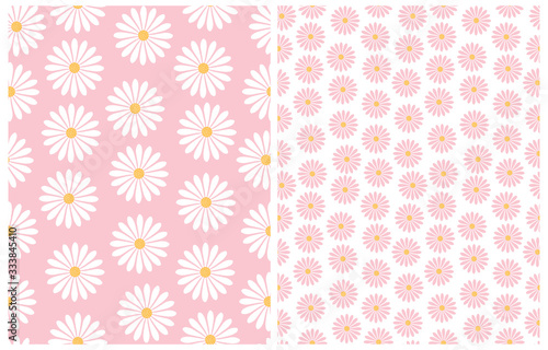 Cute Hand Drawn Floral Vector Patterns. Simple White Flowers Isolated on a Light Pink Background. Pastel Color Spring Garden Print. 
