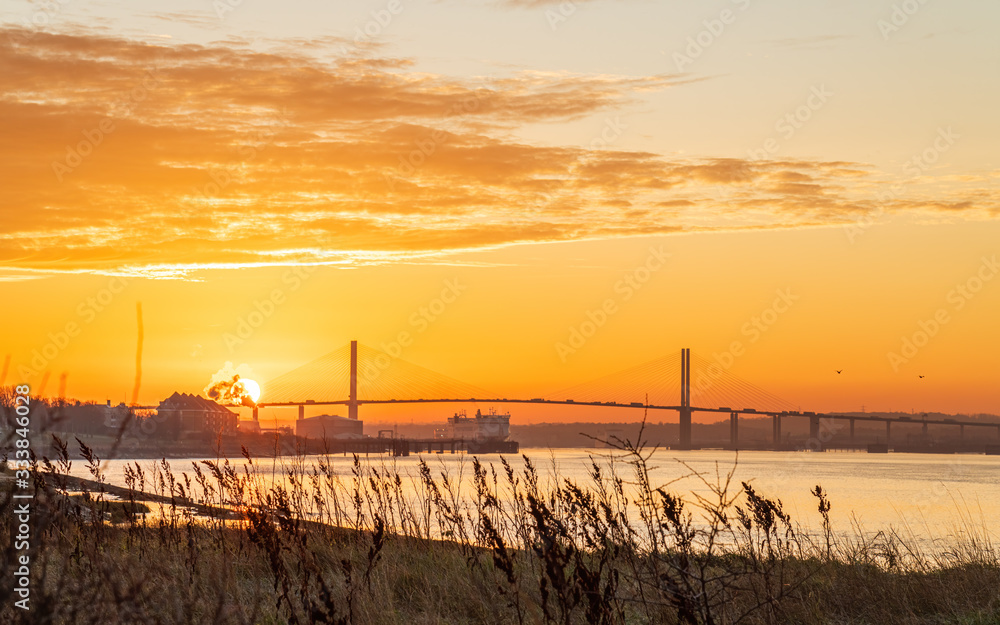 The Queen Elizabeth II bridge at dawnearly morning, near Purfleet, Essex, England