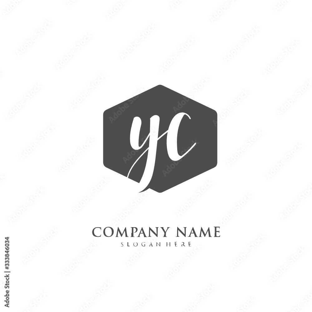 Handwritten initial letter Y C YC for identity and logo. Vector logo template with handwriting and signature style.
