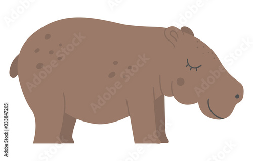 Vector cute hippo isolated on white background. Funny tropical exotic African animal illustration. Bright flat hippopotamus picture for children. Jungle summer clip art.