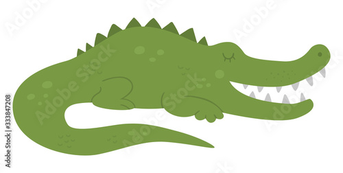 Vector cute crocodile isolated on white background. Funny tropical exotic African animal illustration. Bright flat picture for children. Jungle summer clip art.