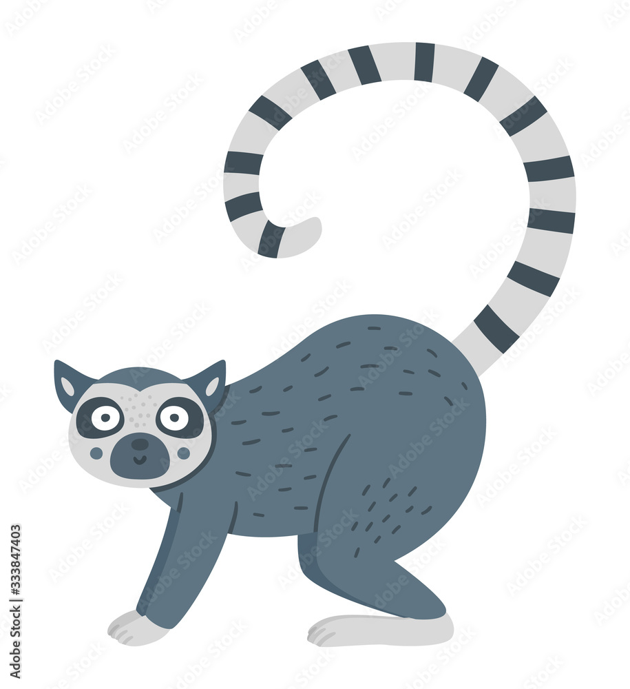 Vector cute lemur isolated on white background. Funny tropical exotic ...