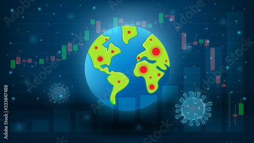 Concept of the impact of spreading the virus on the financial system : the number of infected people is increasing around the world. Directly affecting the stock market.