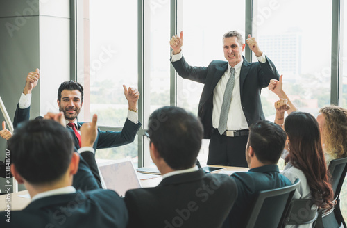 Business People Meeting Conference Discussion Corporate Concept in office. Team of newage Multiethnic Diverse Busy Business People in seminar Concept.