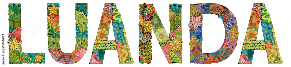Luanda city is the capital of Angola. Vector decorative zentangle object for decoration Luanda city is the capital of Angola. Vector decorative zentangle object for decoration