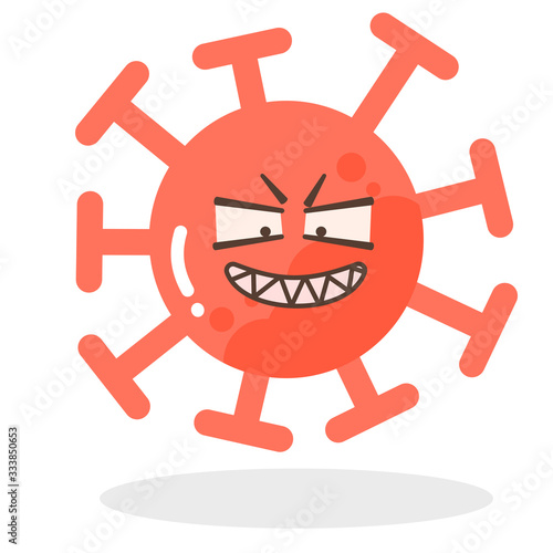 Vector set of cartoon red emoticons face covid19, emoji cheating or cynical face of corona virus, emotion Bared teeth cartoon characters - dust floating isolated on white background