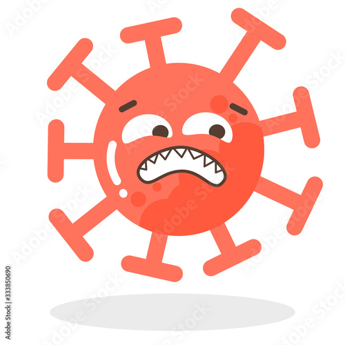 Vector set of cute kawaii cartoons red emoticons face covid19, emoji fear face with bared teeth of corona virus, emotion cartoon characters - dust floating isolated on white back ground