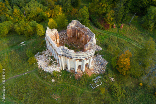 Top view on the ruins of the ancient Trinity Church on a September sunny day. Leningrad region, Russia photo