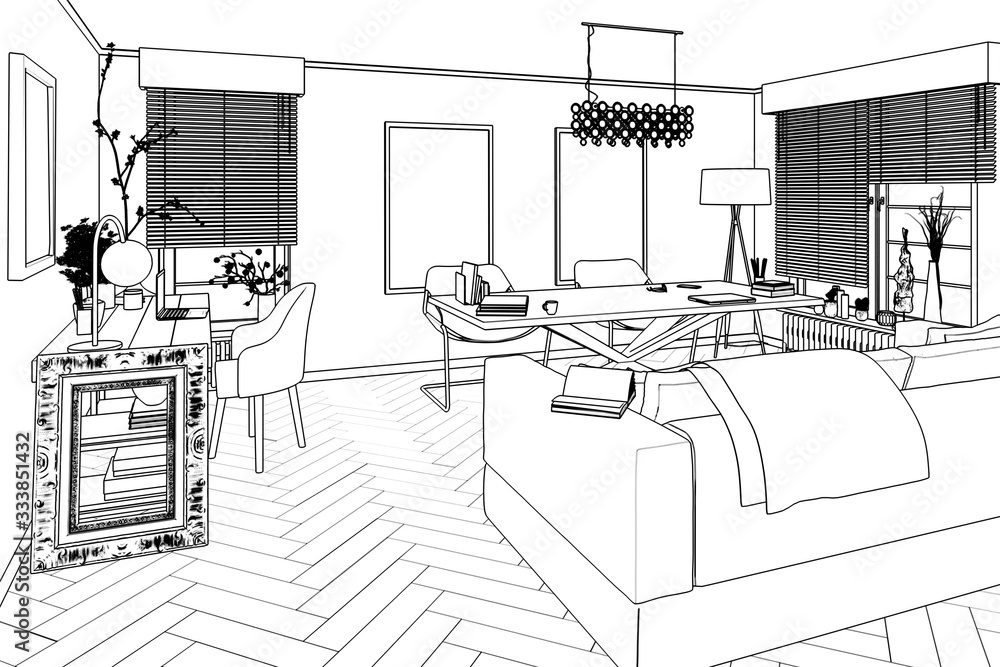 Contemporary Private Office (scetch) - 3d illustration Contemporary Private Office (scetch) - 3d illustration
