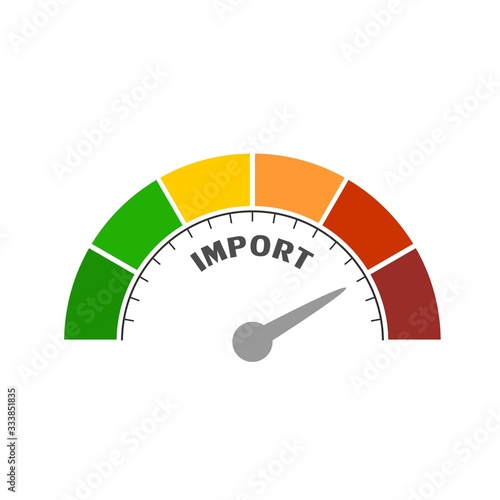 Import level scale with arrow. The measuring device icon. Sign tachometer, speedometer, indicators. Infographic gauge element.