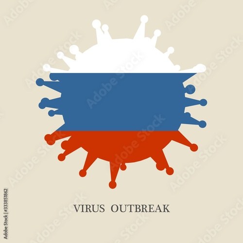 Abstract virus silhouette. Coronavirus virus danger relative illustration. Medical research theme. Virus epidemic alert. Flag of the Russia