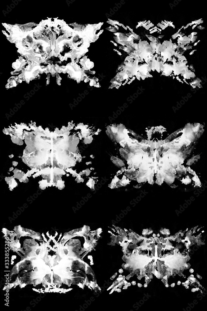 Rorschach test ink blot illustration. Psychological test. Silhouette of black butterfly isolated. 