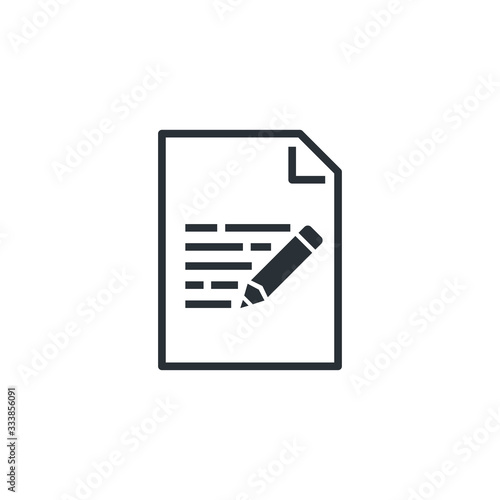 flat vector image on white background, written document and pencil icon