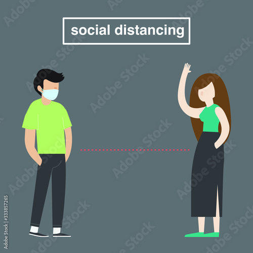 Social distancing, keep distance in public society people to protect from COVID-19 coronavirus outbreak spreading concept, businessman and woman keep distance away in the meeting