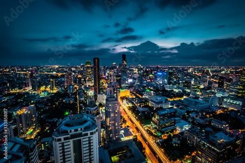 Skyline at sunset in Bangkok  Thailand
