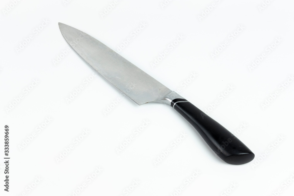 Stainless knife with black handle isolated on white background Stainless knife with black handle isolated on white background