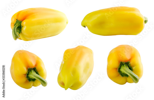 Set of fresh raw yellow and green peppers on isolated background