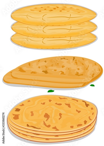 All Chapati indian Roti or Bread Vector